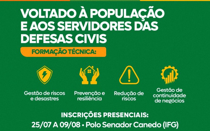 Senador Canedo oferta 200 vagas para curso técnico em Defesa Civil