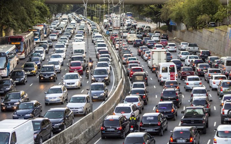 Sao Paulo, Brazil, May 07, 2013 Traffic Jam in 23 de Maio Avenue, downtown Sao Paulo