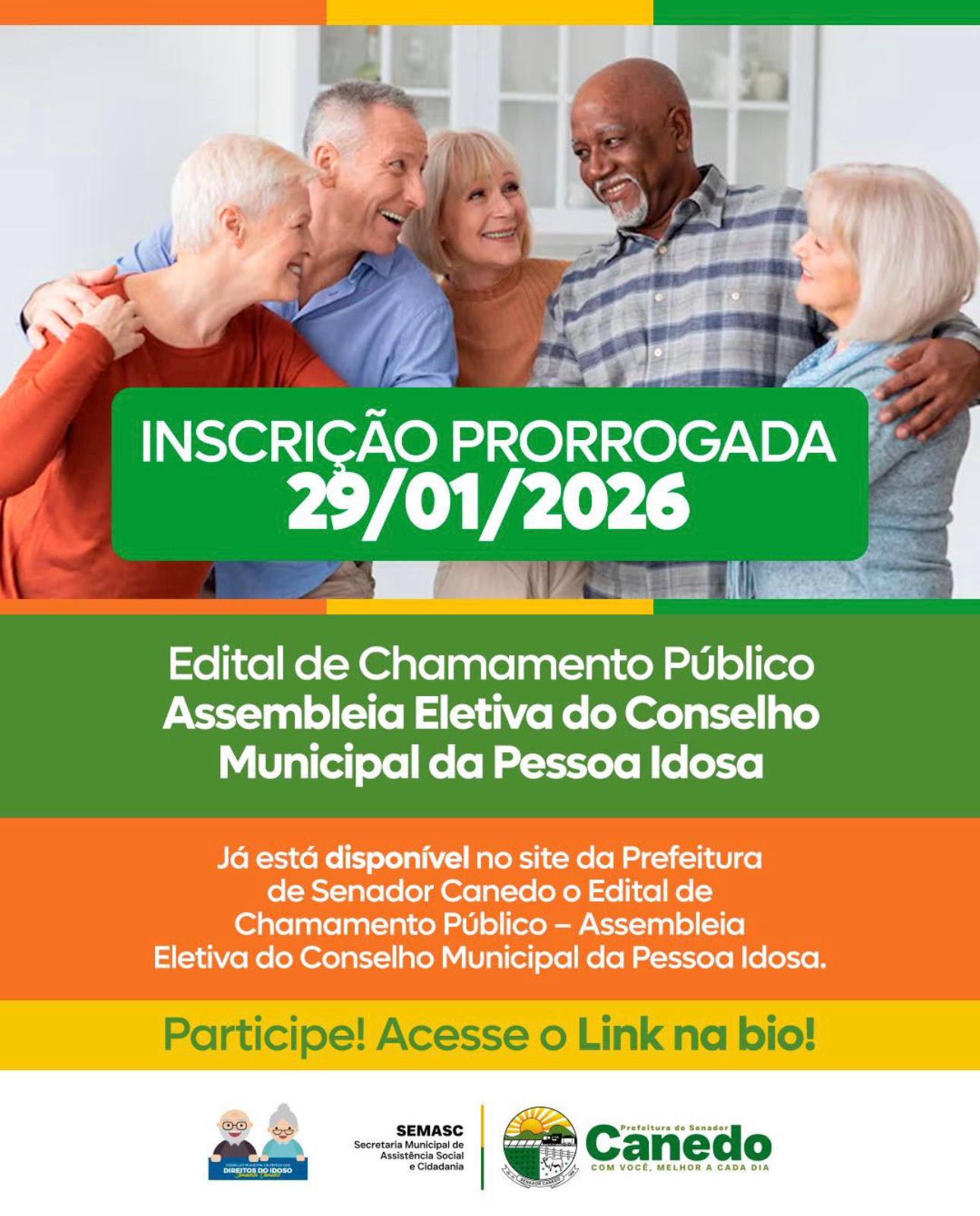 Inscrições para Assembleia Eletiva do Conselho da Pessoa Idosa são prorrogadas em Senador Canedo.