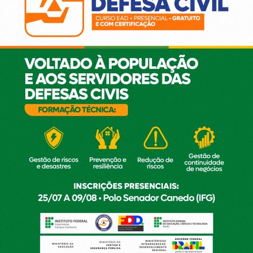 Senador Canedo oferta 200 vagas para curso técnico em Defesa Civil
