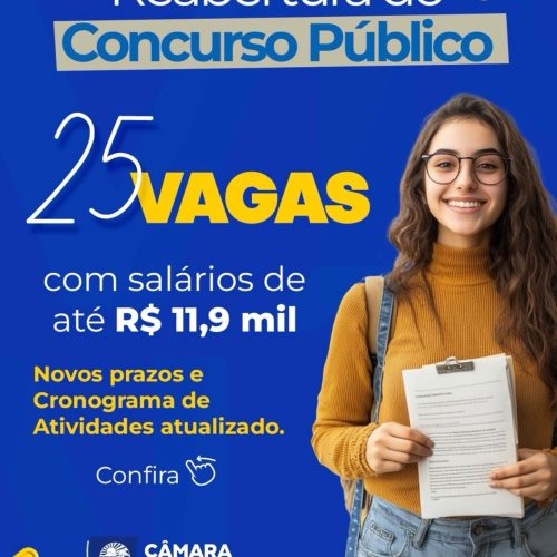 Câmara de Senador Canedo divulga cronograma atualizado para concurso público com 25 vagas