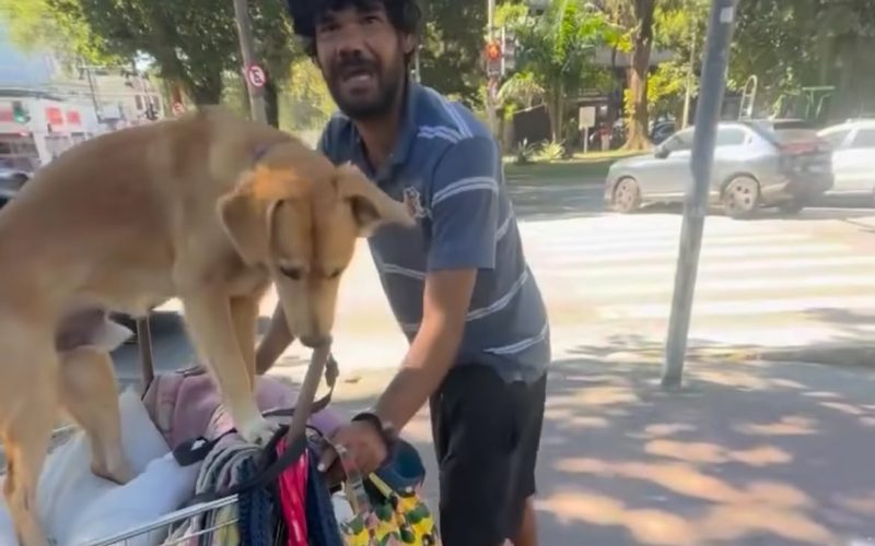 Mesmo vivendo nas ruas, homem emociona a internet pelo cuidado com seus dois cães