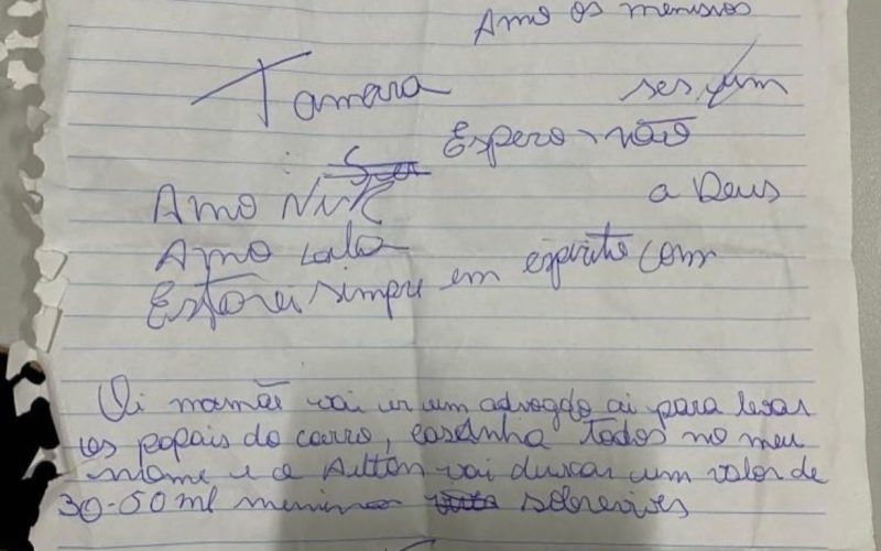 Mulher resgatada de cativeiro em Águas Lindas de Goiás escreveu carta de despedida para a família