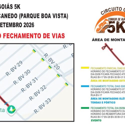 Goiás 5K: trânsito terá interdições na região do Parque Boa Vista, em Senador Canedo