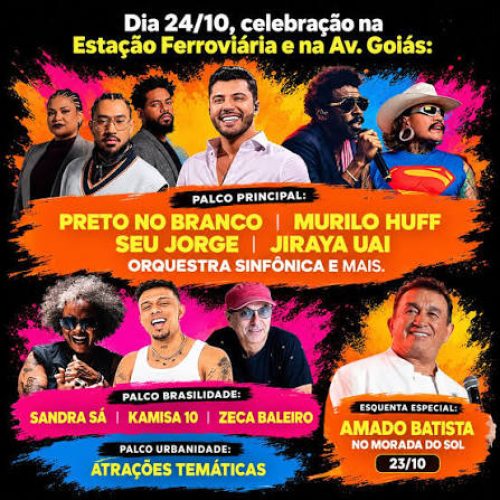 Goiânia celebra 93 anos com 229 atrações e programação especial no dia 24 de outubro